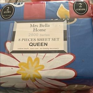 Blue and Red 8-Piece Queen Sheet Set